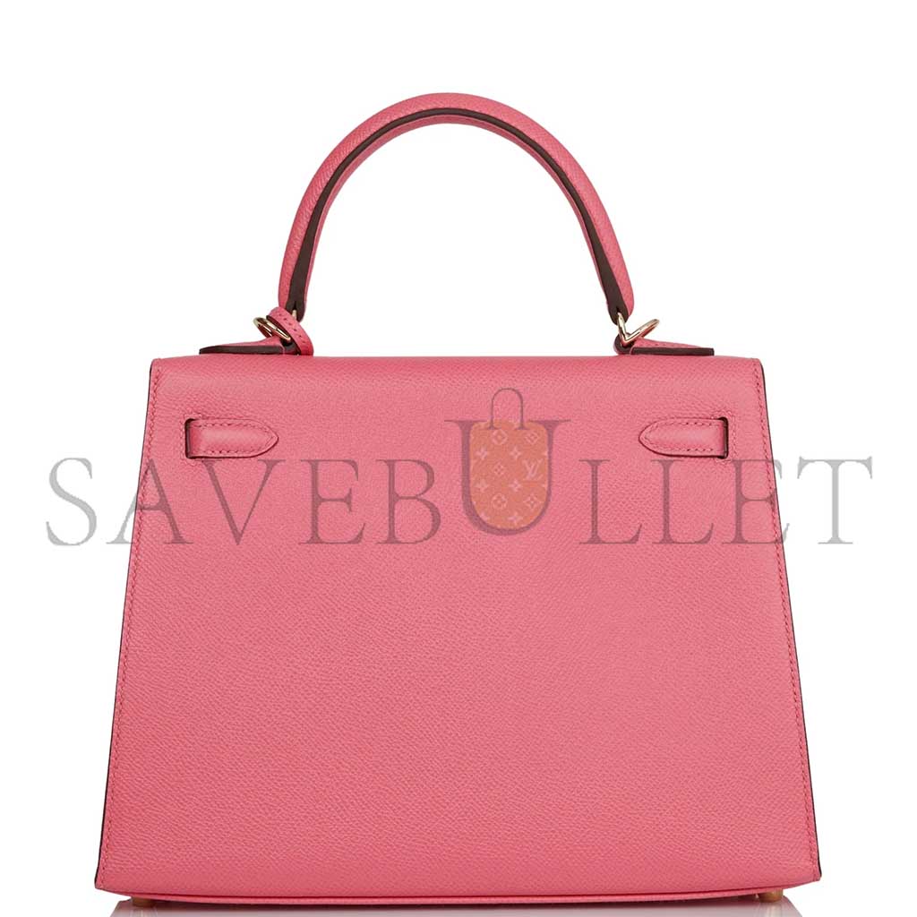 HERMÈS MASTER KELLY SELLIER 25 ROSE AZALEE VERSO EPSOM PERMABRASS HARDWARE (25*17*7cm) 